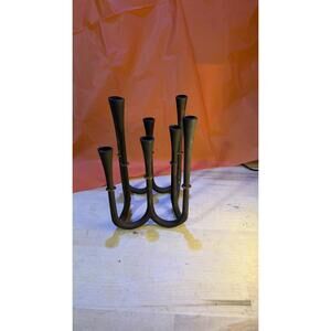 Vintage Wrought Iron 7-Arm Candelabra – Black Metal –‎ 8” Tall – Rustic Decor